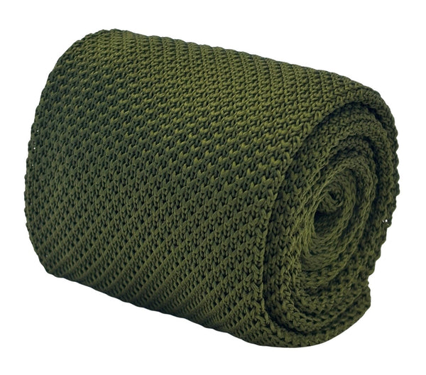 khaki army green knitted tie with classic 8cm pointed end